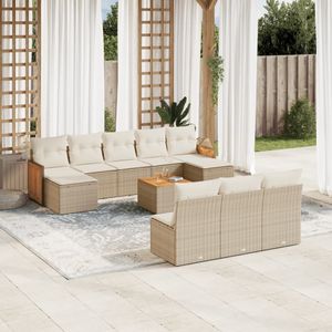 vidaXL - 11-delige - Tuinset - met - kussens - poly - rattan - beige