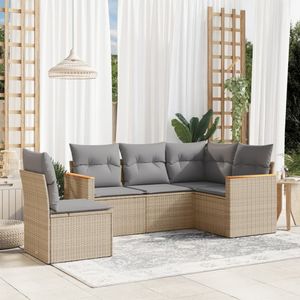 vidaXL 5-delige Loungeset met kussens poly rattan gemengd beige