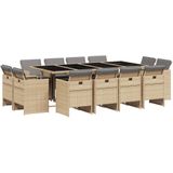 vidaXL 13-delige Tuinset met kussens poly rattan gemengd beige