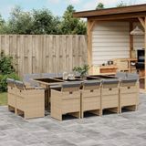 vidaXL 13-delige Tuinset met kussens poly rattan gemengd beige