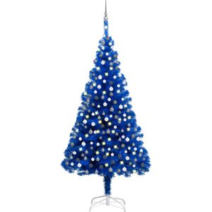 vidaXL Kunstkerstboom met verlichting en kerstballen 240 cm PVC blauw