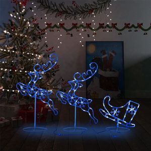 vidaXL Kerstdecoratie rendieren en slee 260x21x87cm acryl blauw