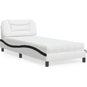 vidaXL Bed met matras kunstleer zwart en wit 90x200 cm