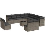 vidaXL 14-delige Loungeset met kussens poly rattan grijs