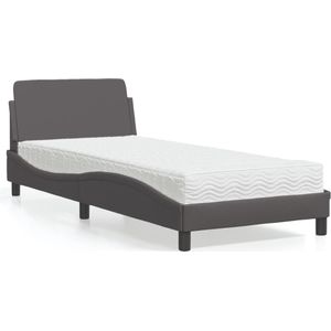 vidaXL Bed met matras kunstleer grijs 90x190 cm