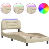 vidaXL Bedframe met LED-verlichting stof crèmekleurig 90x190 cm