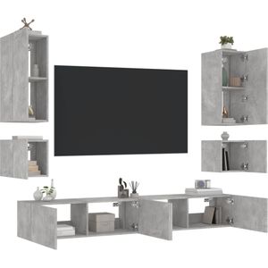 vidaXL 6-delige tv-wandmeubelset met LED-verlichting betongrijs