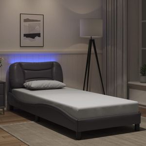 vidaXL Bedframe met LED-verlichting kunstleer grijs 90x200 cm