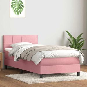 vidaXL Boxspring met matras fluweel roze 100x220 cm