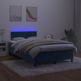 vidaXL Boxspring met matras en LED fluweel donkerblauw 120x200 cm