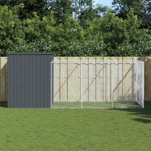 vidaXL Hondenhok met ren 214x457x181 cm gegalvaniseerd staal antraciet