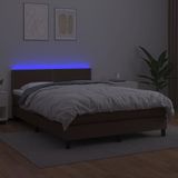 vidaXL Boxspring met matras en LED kunstleer bruin 140x190 cm