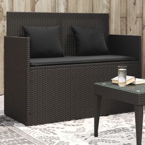 vidaXL - Tuinbank - met - kussens - poly - rattan - zwart