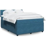 vidaXL Boxspring met matras fluweel blauw 140x200 cm