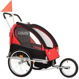 vidaXL Fietstrailer en kinderwagen 2-in-1 zwart en rood