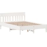 vidaXL Bedframe met hoofdbord massief grenenhout wit 135x190 cm