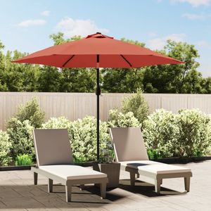 vidaXL Parasol met LED-verlichting en stalen paal 300 cm terracotta