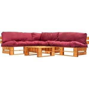 vidaXL 4-delige Loungeset pallets met rode kussens hout