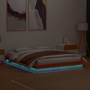 vidaXL Bedframe met LED massief grenenhout wasbruin 160x200 cm