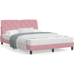 vidaXL Bed met matras fluweel roze 120x200 cm