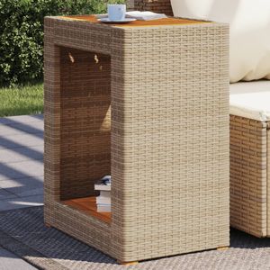 vidaXL Tuinbijzettafel met houten blad 60x40x75 cm poly rattan beige