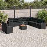 vidaXL 12-delige Loungeset met kussens poly rattan zwart