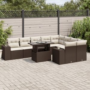 vidaXL 10-delige Loungeset met kussens poly rattan bruin