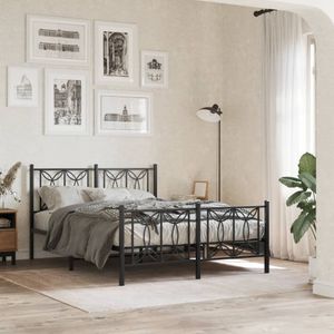 vidaXL - Bedframe - met - hoofd- - en - voeteneinde - metaal - zwartx200 - cm