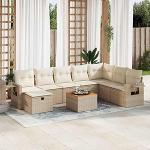 vidaXL 9-delige Loungeset met kussens poly rattan beige