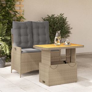 vidaXL 2-delige Tuinset met kussens poly rattan beige