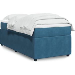 vidaXL Boxspring met matras fluweel donkerblauw 100x200 cm
