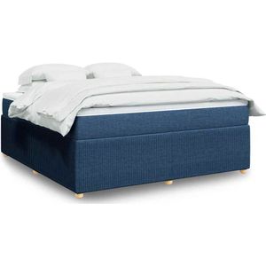 vidaXL - Boxspring - met - matras - stof - blauw - 180x200 - cm