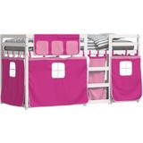 vidaXL Stapelbed met gordijnen 90x190 cm grenenhout roze