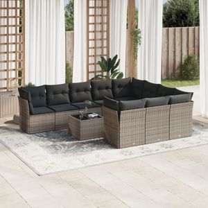 vidaXL 11-delige Loungeset met kussens poly rattan grijs