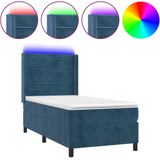 vidaXL Boxspring met matras en LED fluweel donkerblauw 90x200 cm