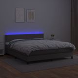 vidaXL Boxspring met matras en LED kunstleer grijs 180x200 cm