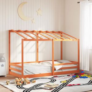 vidaXL Kinderbed met bedhuis 90x200 cm massief grenenhout wasbruin