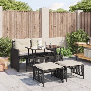 vidaXL 4-delige Loungeset met kussens poly rattan en glas zwart