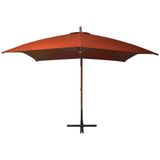 VidaXL Zweefparasol 3x3m Massief Vurenhout Terracotta