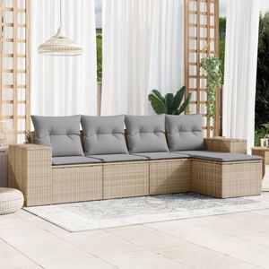 vidaXL 5-delige Loungeset met kussens poly rattan beige