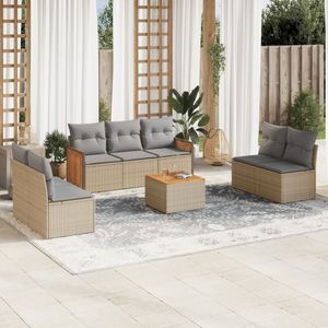 vidaXL 8-delige Loungeset met kussens poly rattan beige