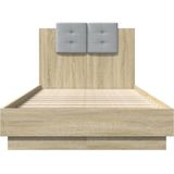vidaXL Bedframe met hoofdeinde bewerkt hout sonoma eiken 90x190 cm