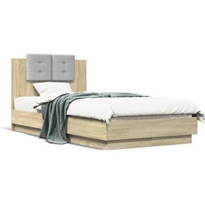 vidaXL Bedframe met hoofdeinde bewerkt hout sonoma eiken 90x190 cm