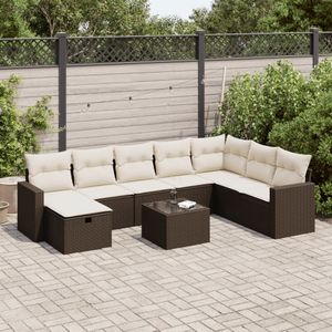 vidaXL 9-delige Loungeset met kussens poly rattan bruin