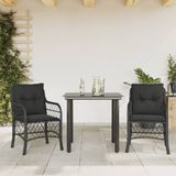 vidaXL 3-delige Bistroset met kussens poly rattan zwart