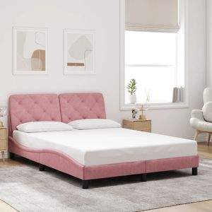 vidaXL Bedframe met hoofdeinde fluweel roze 140x200 cm