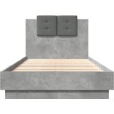 vidaXL Bedframe met hoofdbord en LED-verlichting betongrijs 90x190 cm