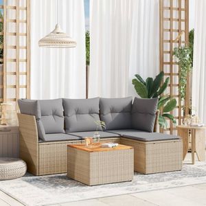 vidaXL 5-delige Loungeset met kussens poly rattan beige