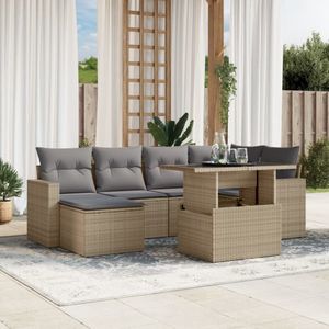 vidaXL 7-delige Loungeset met kussens poly rattan beige