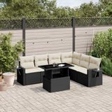 vidaXL 7-delige Loungeset met kussens poly rattan zwart